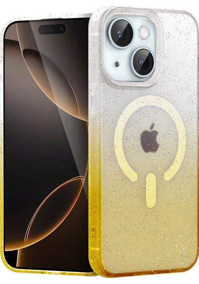 Apple Uyumlu iPhone 14 Pummel Shiny Magsafe Kapak Altın