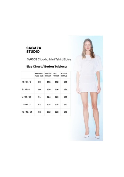 Sagaza Studio Ss6008 Mini Tshirt Elbise Ekru