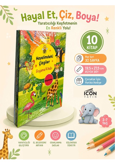Hayalimdeki Çizgiler 10 Lu 32 Sayfa Boyama Kitabı