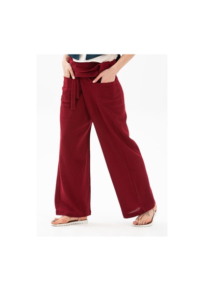 Eliş Şile Bezi Kadın Şile Bezi Thai Balıkçı Pantolon Bordo Brd-bordo Bordo