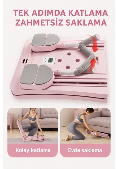 5'ı 1 Arada Pilates Şınavı, Karın Kası Tekerleği, Fitness Tahtası Pembe