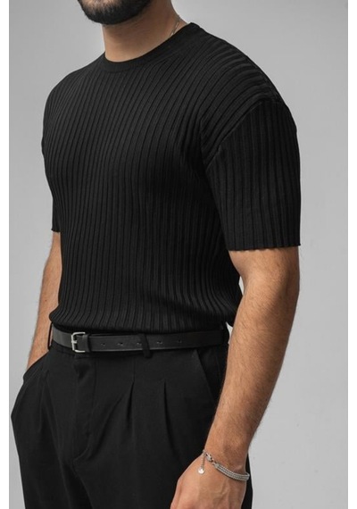 Cool Tarz Erkek Siyah Likralı Loose Fit T-shirt Siyah Siyah
