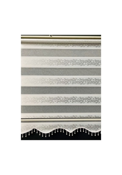 Beyaz Renk Gümüş Sim Detaylı Sarmaşık Desen Zebra Stor Perde Beyaz - 223323248 Beyaz