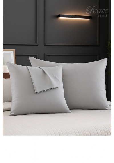 Gri Pamuk Kumaş Kapaklı Yastık Kılıfı 2 Adet 50 X 70 Cm