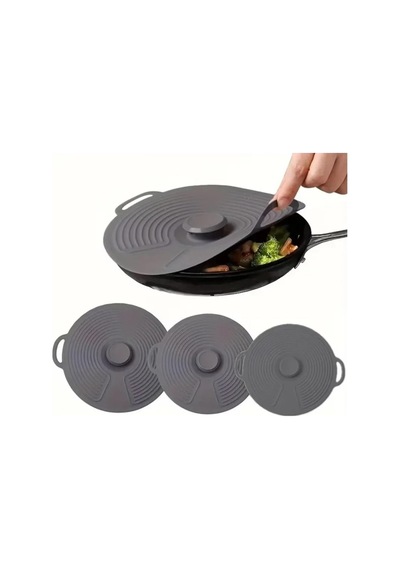 Evrensel 3'lü Tutma Saplı Silikon Tencere & Tava Kapak Seti, 20-23-28 Cm, Toprak Diğer