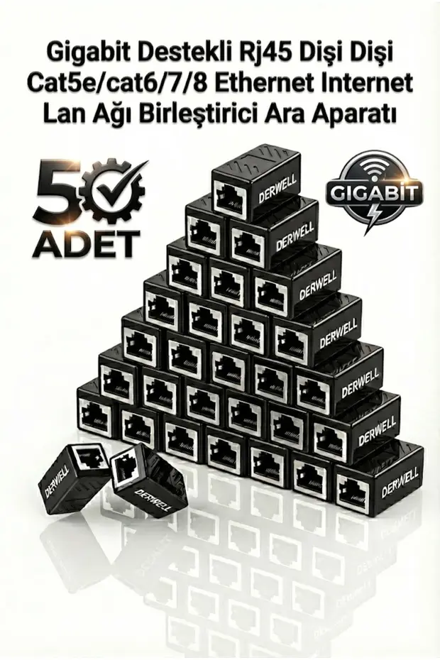 50 Adet Gigabit Destekli Rj45 Dişi Dişi Cat5/cat6/cat7cat8 Ethernet Lan Ağı Birleştirici Ara Internet Kablosu Uzatıcı