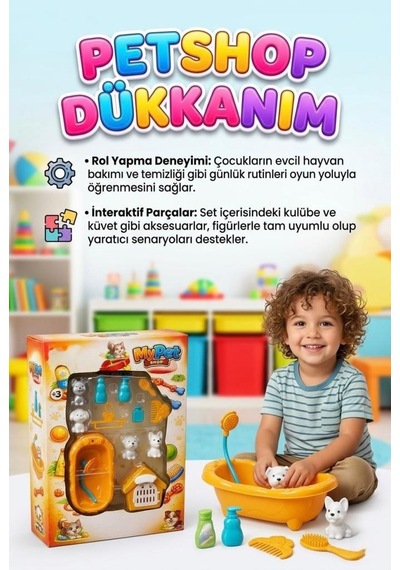 Petshop Dükkanım Banyo Ve Bakım Seti - İnteraktif Köpek Kulübesi Ve 13 Parça Aksesuar