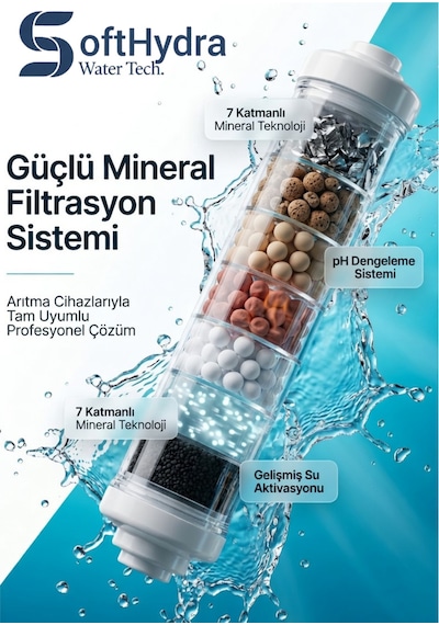 Soft Hydra 7 İnç Mineral Filtre - 7 Aşamalı Alkali Su Arıtma Filtresi Post In-line