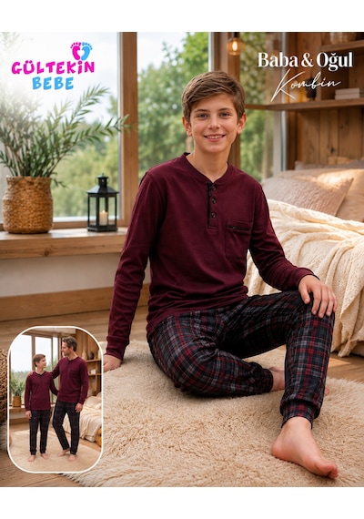 Tarık İnterlok Kumaş Robalı Erkek Pijama Takımı 11-16 Yaş -ta4427470 - Bordo