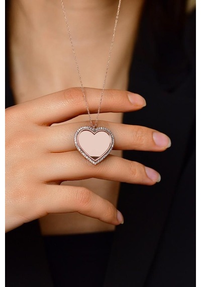Roza Silver Zirkon Taşlı Rose Kalp İsimli Gümüş Kolye