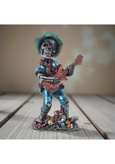 Karayip Korsanları Gitarist Müzisyen Kurukafa Heykel Masaüstü Biblo 17 Cm Ev Ofis Yeni Yıl Hediyesi