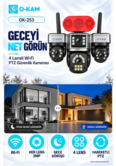 O-kam Ok-253 Premium W 4 Lensli Wi-fi Ptz Güvenlik Kamerası