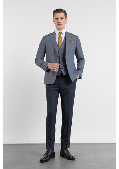 İmza Lacivert Kırlangıç Yaka Kazayağı Desen Slim Fit 6 Drop Takım Elbise 1001255174