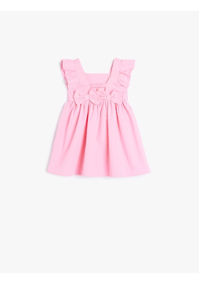 Koton Elbise Fırfır Detaylı Kare Yaka Pamuklu Pembe 4smg80098aw Pembe