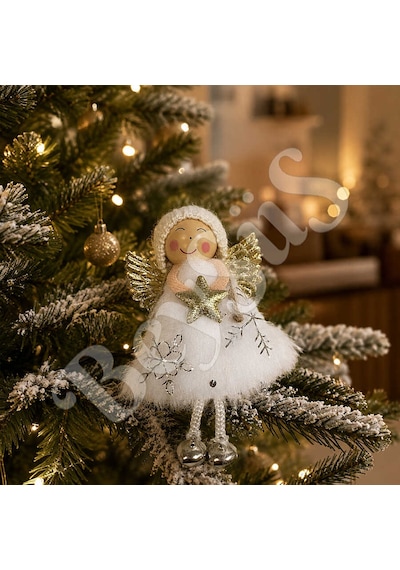 Yılbaşı Kar Meleği Gold Yıldız Desenli 13 Cm