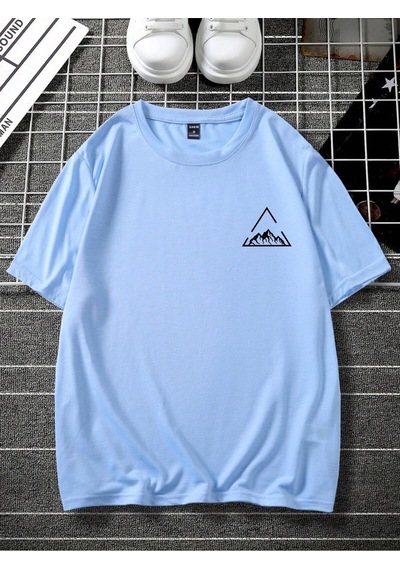 Üçgen Dağ T-shirt - Bebe Mavisi Baskılı Oversize Bisiklet Yaka Kısa Kol Tişört Bebe Mavisi Üçgen Dağ T-shirt - Bebe Mavisi Baskılı Oversize Bisiklet Yaka Kısa Kol Tişört Bebe Mavisi