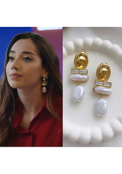 Sallantılı İncili Vintage Küpe Gold