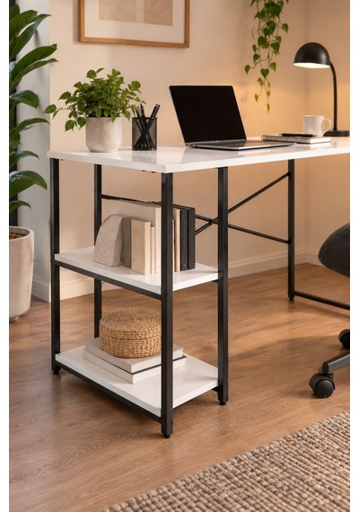 Sulorahome Beyaz Raflı Çalışma Masası 120 Cm