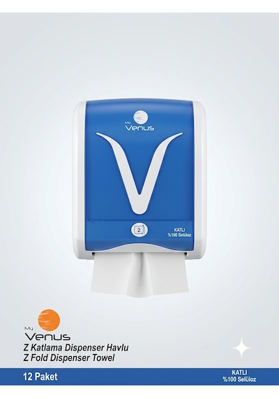 My Venus Z Katlama Dispenser Havlu Peçete, 20x20 Cm, 12 Paket 1200 Adet , 2 Katlı Kağıt Havlu - %100 Selüloz