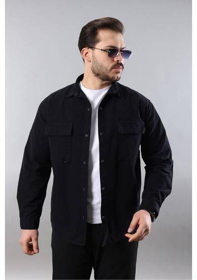 Little Cup Jeans Co Erkek Relax Fıt Kalıp Pamuklu Siyah Kot Gömlek