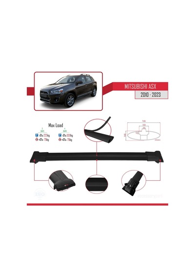 Mitsubishi Asx 2010-2023 Arası İle Uyumlu Fly Model Ara Atkı Tavan Barı Siyah 3 Adet Bar