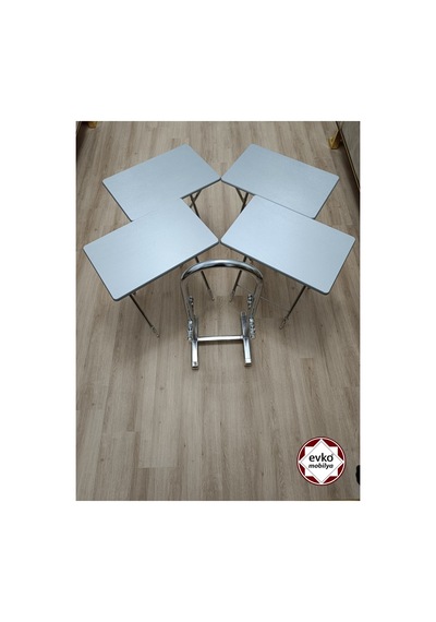 Evko Mobilya Çanta Zigon Sehpa, 4'lü Sehpa, Zigon Sehpa, Servis Sehpası, Mdf Mebran Sehpa, Katlanır Sehpa Gri
