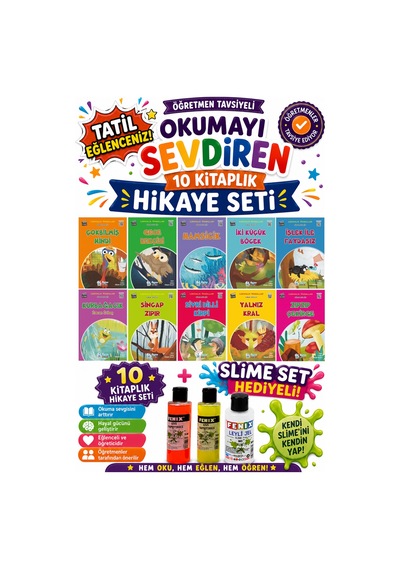 3.sınıf Öğretmen Tavsiyeli Okumayı Sevdiren 48 Sayfa 10 Kitaplık Hikaye Seti-4 Slime Set Hediyeli