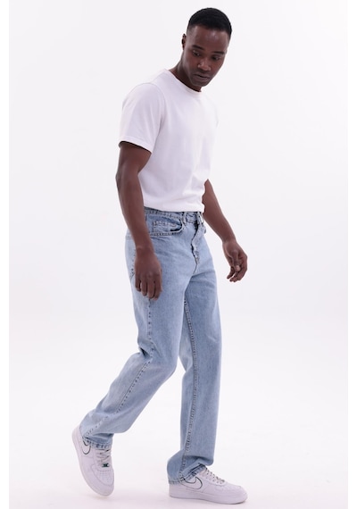 Freemen Erkek Baggy Bol Kesim Kot Pantolon Mavi