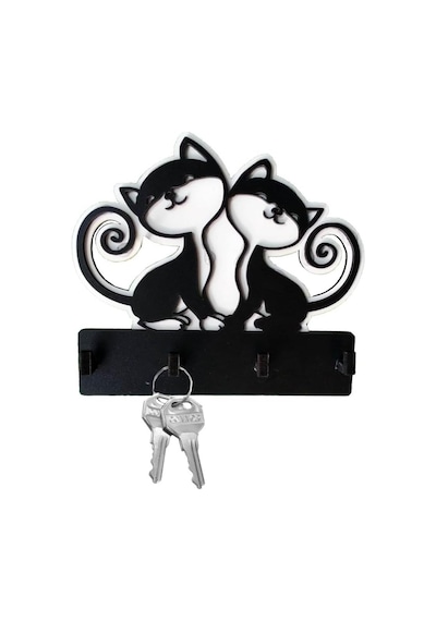 Caju Art & Decoration Sevimli Kediler Lazer Kesim Duvar Anahtarlık Anahtar Askısı Çok Renkli