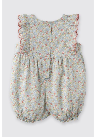 Panço Liberty Kumaş Çiçek Desenli Kolları Fırfır Detaylı Yenidoğan Tulum Mavi 5611GN30003