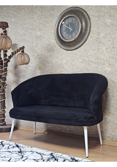 Zafir İkili Teddy Beyaz Boyalı Sivriltme Ayak Çay Seti Koltuk İkili Berjer , Balkon, Salon, Ofis Siyah