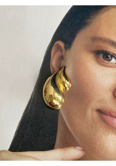 Pinery Jewels 2 Sıra Damla Paslanmaz Çelik Kadın Küpe Çifti Altın