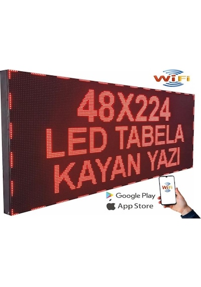 Led Tabela 48x256cm Çift Taraflı Kırmızı Kayan Yazı-wifi