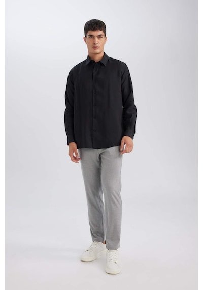 Defacto Siyah Relax Fit Polo Yaka Twill Modal Karışımlı Basic Düz Uzun Kollu Gömlek D3376AX24AUBK26 Siyah Defacto Siyah Relax Fit Polo Yaka Twill Modal Karışımlı Basic Düz Uzun Kollu Gömlek D3376AX24AUBK26 Siyah