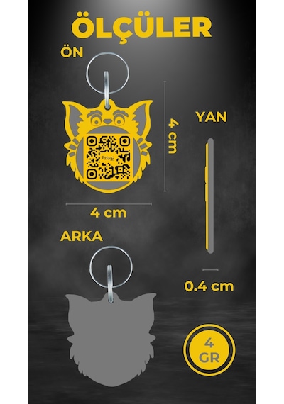 Petjoo 2.Nyan Cat Gri-Sarı Qr'lı Kedi Künyesi