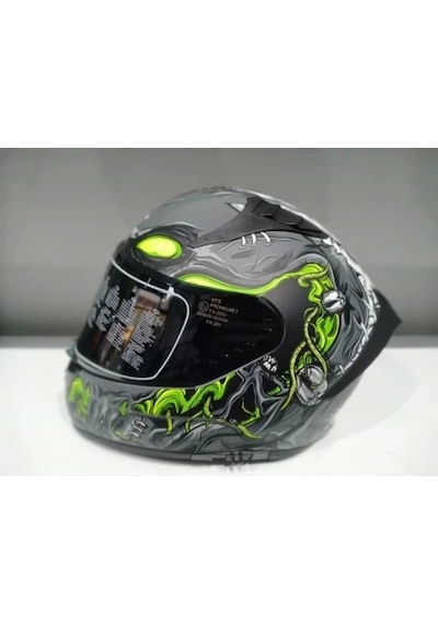 Mts Kask Mts Pro 801 Zombi Güneş Gözlüklü Motosiklet Kaskı Beyaz - Gri - Sarı