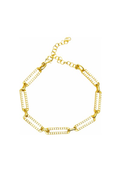 Beyaz Zirkon Taşlı Trend Tasarım Gold Renk 925 Ayar Gümüş Kadın B