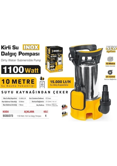 Sgs Kirli Su Dalgıç Pompası 1100 Watt Inox