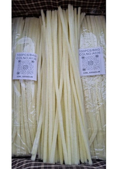 Şönil 100 Lü Krem Renk Kod A036 30 Cm - Yoğun Tüylü Hobi Çubuğu Tel El İşi 100 Lü Paket