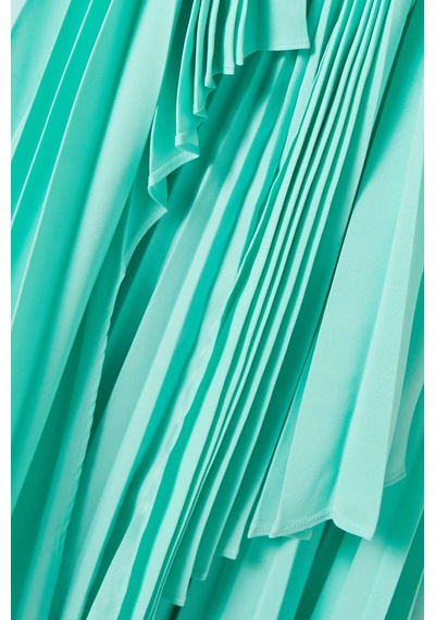 Acler Bolton Midi Elbise - - %100 Polyester - Burgu Detaylı Bustiyer & Plise Satin Etek Turkuaz