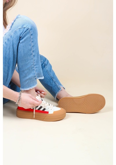 Guja Cilt Garnili Keten Sneakers Kırmızı-Kırmızı