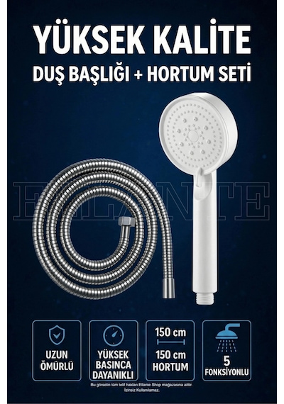 Turbo Fan 5 Fonksiyonlu Su Tasarruflu Duş Başlığı Turbo El Duşu + Duş Hortumu Yüksek Kalite Çok Renkli