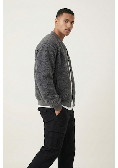 Genius Store Erkek Mont Peluş İçi Astarlı Oversize Geniş Kalıp Sherpa Kuzu Kumaş Spor Mont Füme
