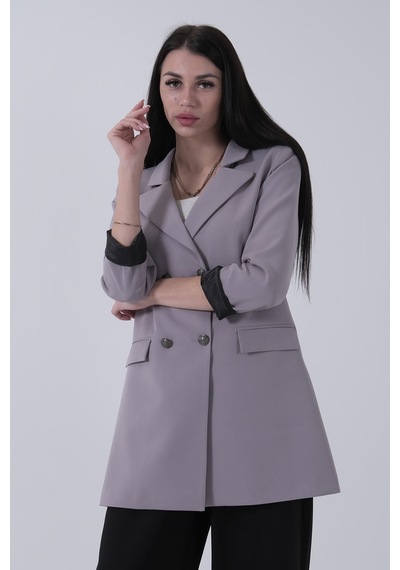 Feminist Gri Astarlı Düğme Kapamalı Blazer Ceket 0105123.06 Gri