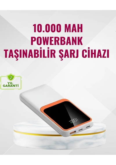 Hubrendy Tekno Powerbank 10000 Mah Çift Usb Çıkışlı, Type-c Girişli, Şık Beyaz Tasarım Diğer