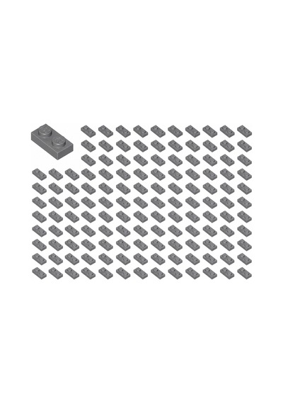 Yedek Parçalar: Plate 1x2: 100 Adet 1x2 Plate Parts Plaka Parçası Koyu Gri - Dark Bluish Gray 3023