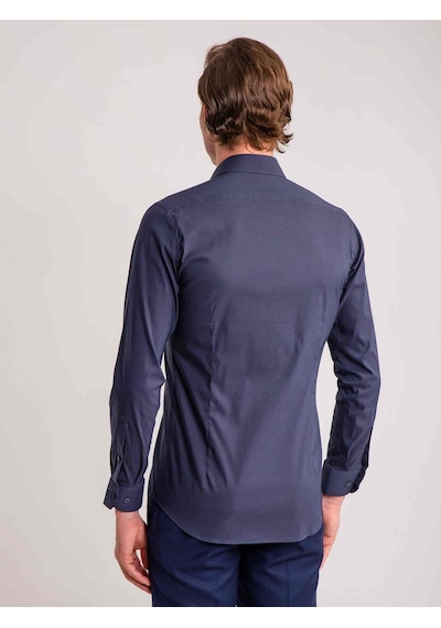 Dufy Lacivert Erkek Ekstra Slim Fit Düz Brent Yaka Uzun Kol Gömlek - 62471-lacivert Lacivert