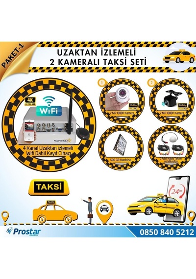 Taksi Kamera Seti 1 Uzaktan İzlemeli 2 Kameralı Wifi 500 Gb Hard