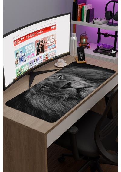 Aslan Kaymaz Dikişli Kauçuk Oyuncu Mousepad V4 - 90x40 Xxl Gaming Mouse Pad Fare Altlığı