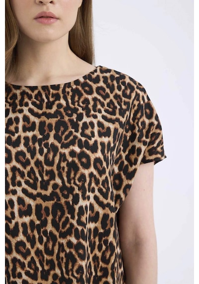 DeFacto Regular Fit Leopar Desenli Bisiklet Yaka Kısa Kollu Bluz E7038AX25SPBG150